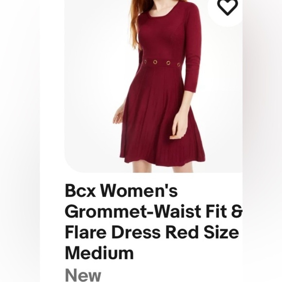BCX,Dress ,NWT knit,rib,pleats,grommets,Burgundy,fit&Flare vtg,Y2K Large - Picture 12 of 12